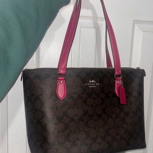 Coach Dark Brown and Pink Tote Bag
